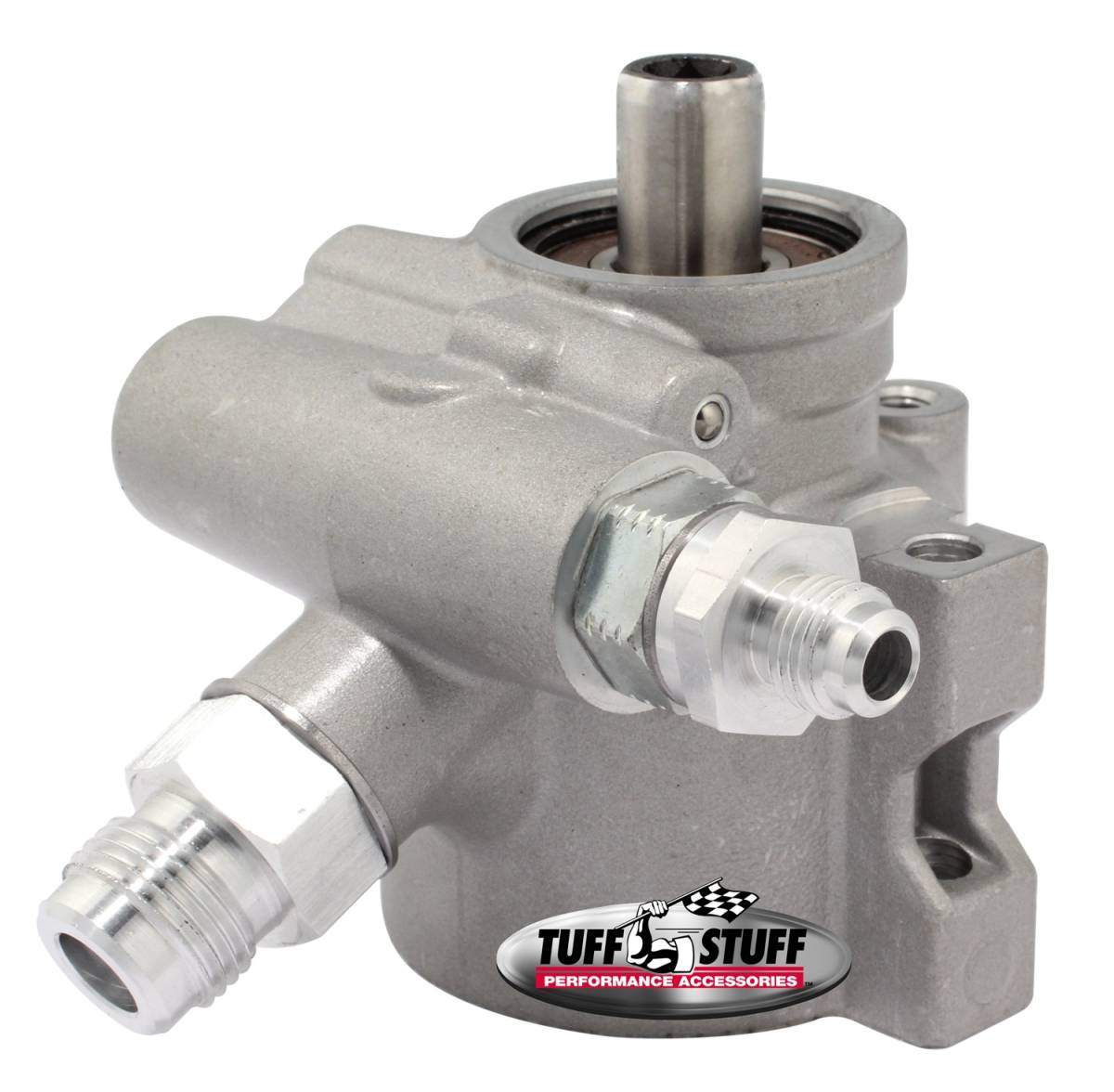 Tuff Stuff Performance - Type II Alum. Power Steering Pump An-6 And AN-10 Fittings M8x1.25 Threaded Hole Mounting Aluminum For Street Rods/Custom Vehicles w/Limited Engine Space Factory Cast PLUS+ 6175AL-2
