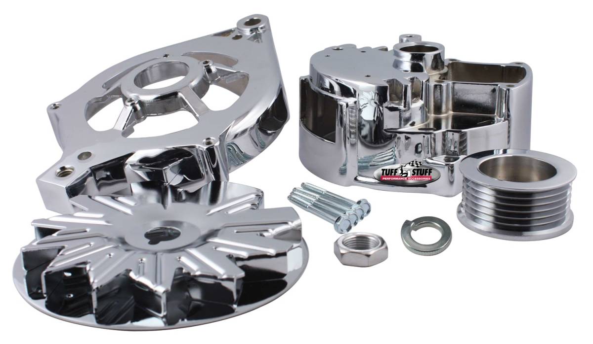 Tuff Stuff Performance - Alternator Case Kit Fits Ford 2GEN And Tuff Stuff Alternator PN[7716] Incl. Front And Rear Housings/Fan/Pulley/Nut/Lockwashers/Thru Bolts Chrome Plated 7500E
