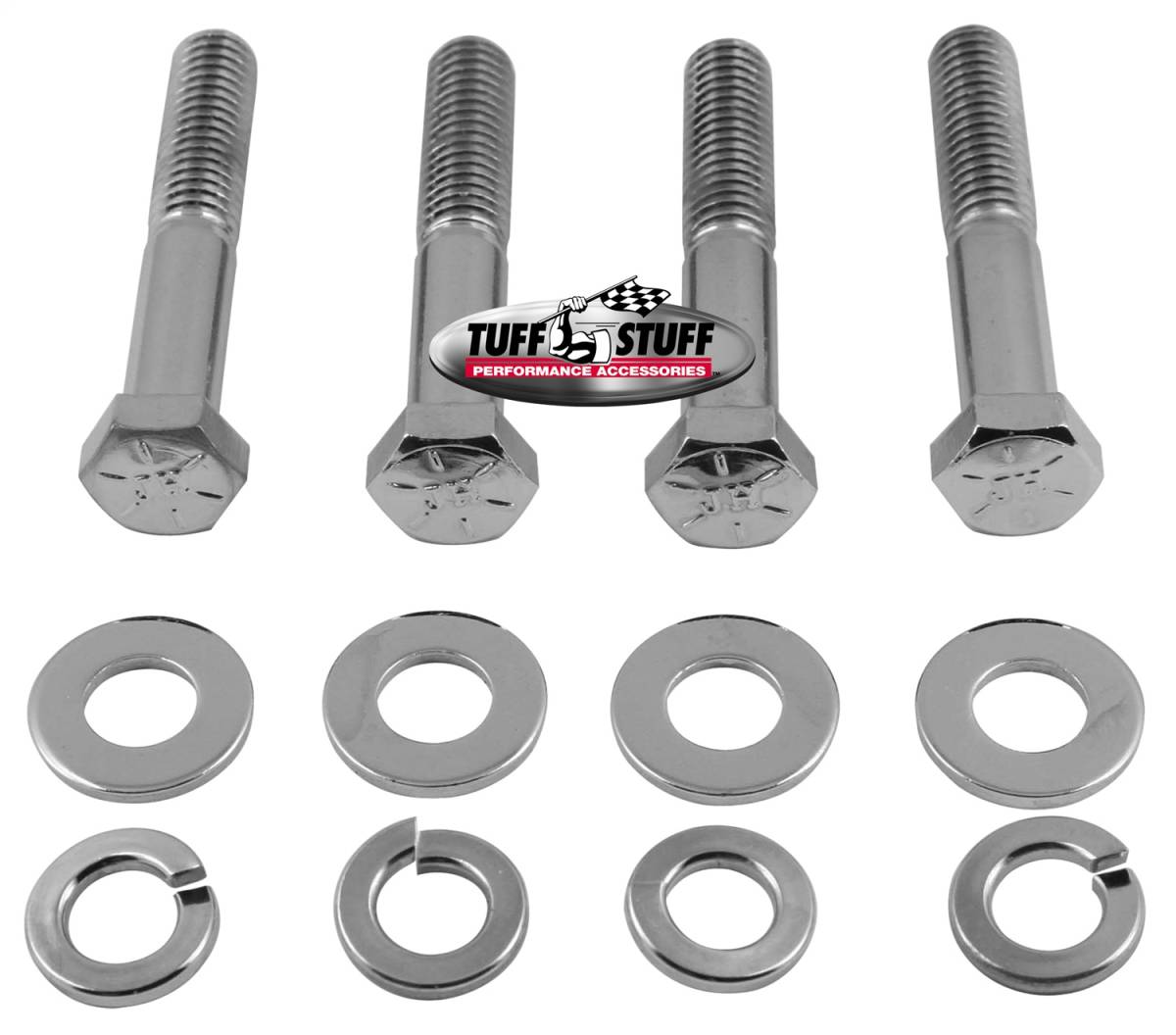 Tuff Stuff Performance - Water Pump Bolt Kit Chrome Hex Incl. (4) 3/4 in.-16x2 1/4 in. Bolts/(4) Lock And (4) Flat Washers Fits Chevy Small/Big Block w/Long Water Pump PN[1449/1461/1511] 7678A