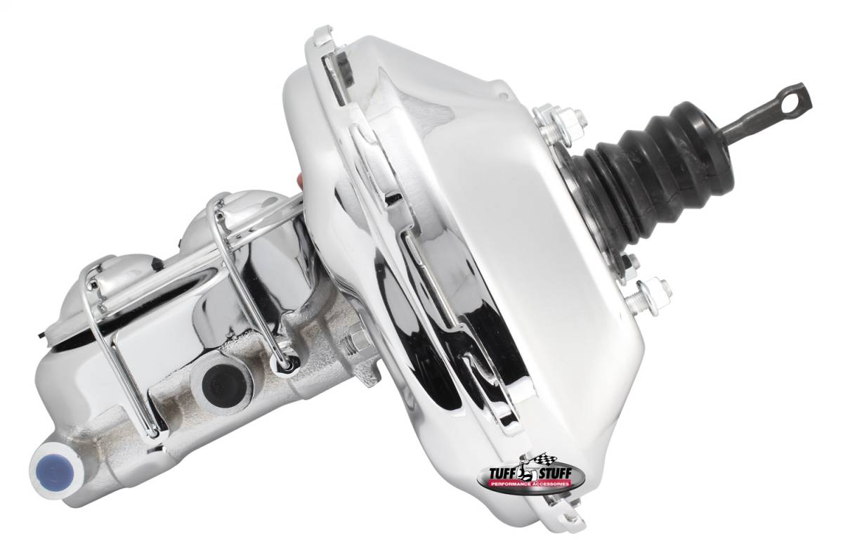 Tuff Stuff Performance - Brake Booster w/Master Cylinder Univ. 11 in. 1 in. Bore Single Diaphragm w/PN[2020] Dual Rsvr. Master Cyl. Chrome 2128NA-1