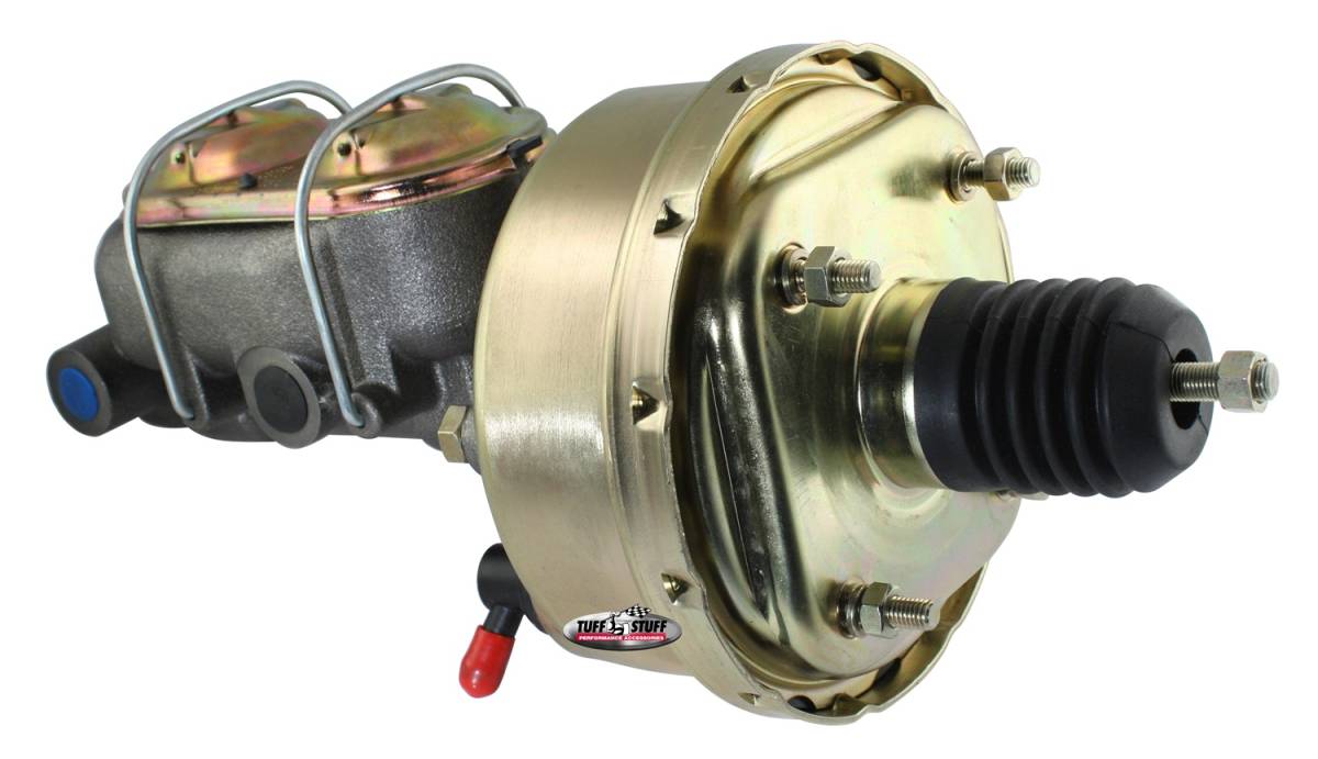 Tuff Stuff Performance - Brake Booster w/Master Cylinder Univ. 7 in. 1 1/8 in. Bore Single Diaphragm w/PN[2071] Dual Rsvr. Master Cyl. Incl. 3/8 in.-16 Mtg. Studs/Hardware Gold Zinc 2121NB