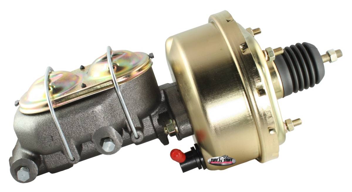 Tuff Stuff Performance - Brake Booster w/Master Cylinder Univ. 7 in 1 in. Bore Single Diaphragm w/PN[2018] Dual Rsvr. Master Cyl. Incl. 3/8 in.-16 Mtg. Stud/Hardware Gold Zinc 2121NB-2