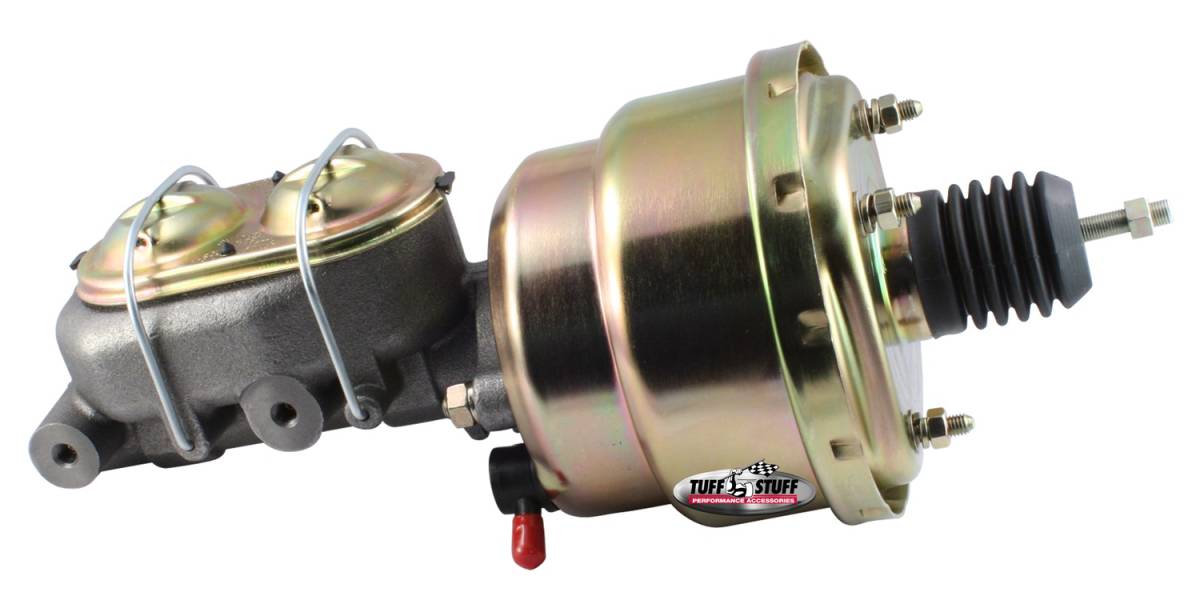 Tuff Stuff Performance - Brake Booster w/Master Cylinder Univ. 7 in. 1 1/8 in. Bore Dual Diaphragm w/PN[2071] Dual Rsvr. Master Cyl. Incl. 3/8 in.-16 Mtg. Studs/Hardware Gold Zinc 2122NB