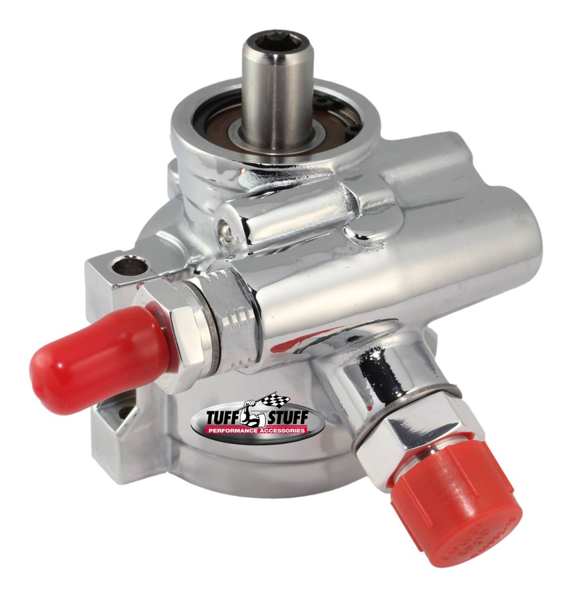 Tuff Stuff Performance - Type II Alum. Power Steering Pump w/AN Fittings Through Hole Mounting Bottom Pressure Port 1200 PSI Chrome 6170ALD