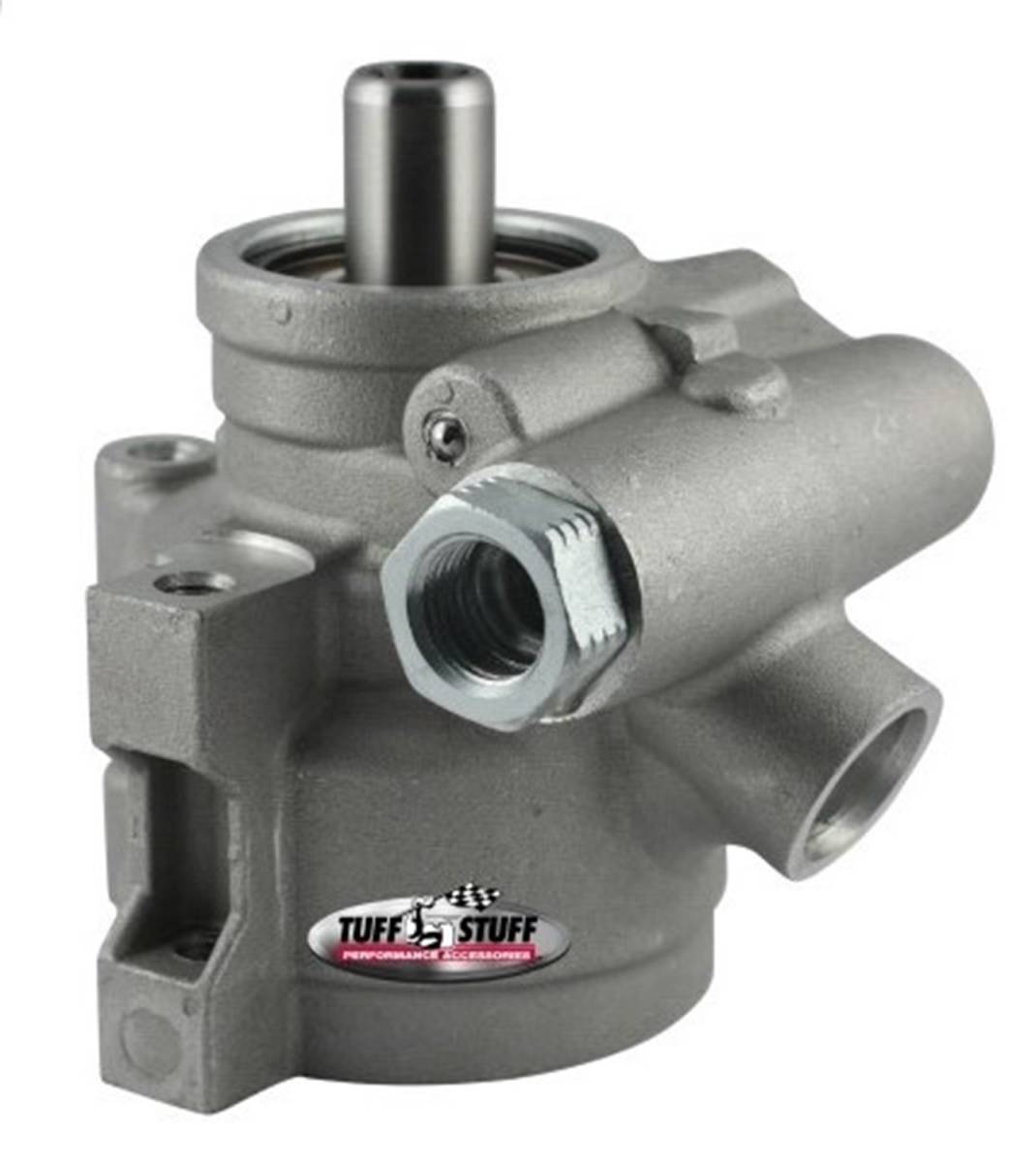 Tuff Stuff Performance - Type II Alum. Power Steering Pump GM PressureSlipFitting M8x1.25 Threaded Hole Mtg Btm PressurePort For Street Rods/Custom Vehicles w/Limited Engine Space Factory Cast PLUS+ 6170AL-1