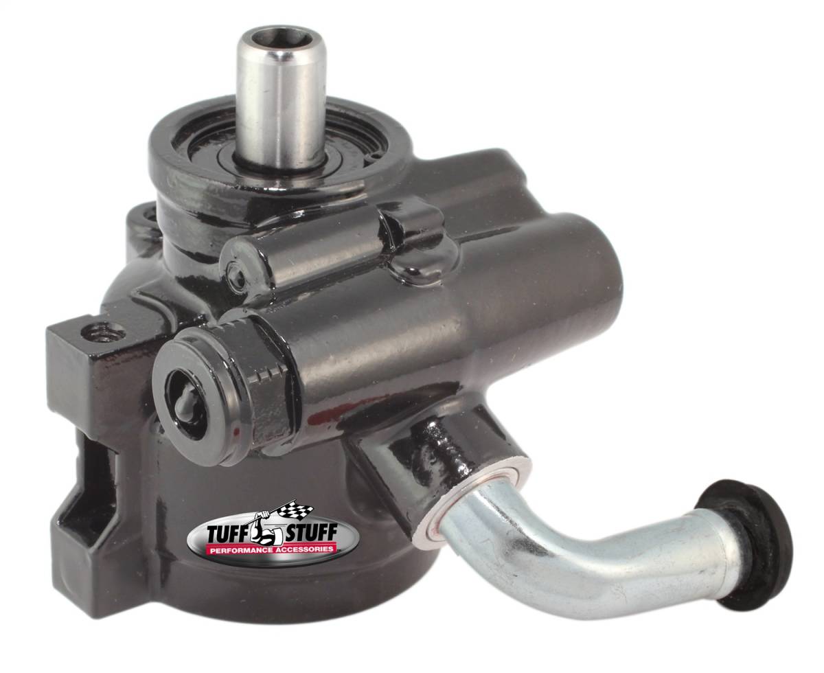 Tuff Stuff Performance - Type II Alum. Power Steering Pump w/90 Deg. Return Tube Threaded Mounting Bottom Pressure Port 1200 PSI Stealth Black 6170ALB-5