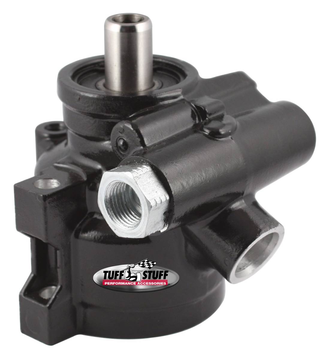 Tuff Stuff Performance - Type II Alum. Power Steering Pump GM Pressure Slip Through Hole Mounting Bottom Pressure Port 1200 PSI 3GPM Black Aluminum 6170ALB-7