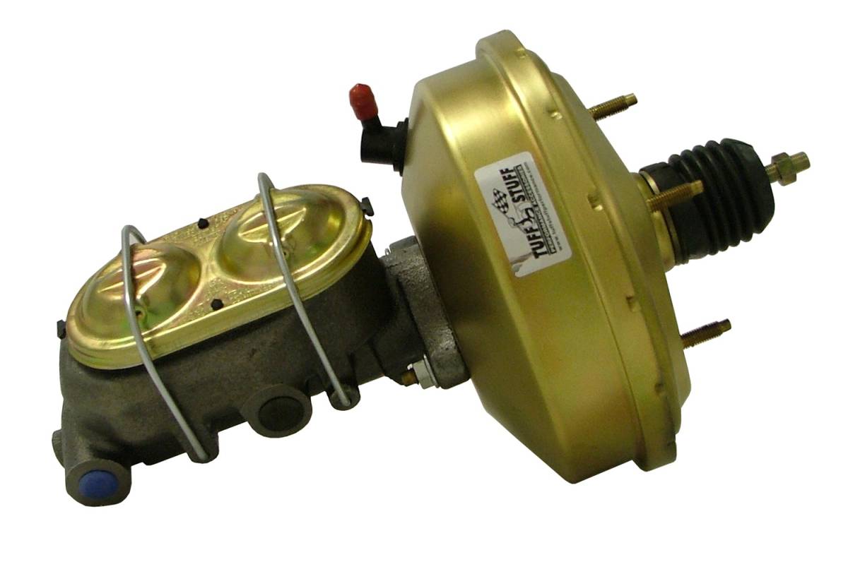 Tuff Stuff Performance - Brake Booster w/Master Cylinder Univ. 9 in. 1 in. Bore Single Slim Line Diaphragm w/PN[2018] Dual Rsvr. Master Cyl. Incl. 3/8 in.-16 Studs/Hardware Gold Zinc 2131NB-2