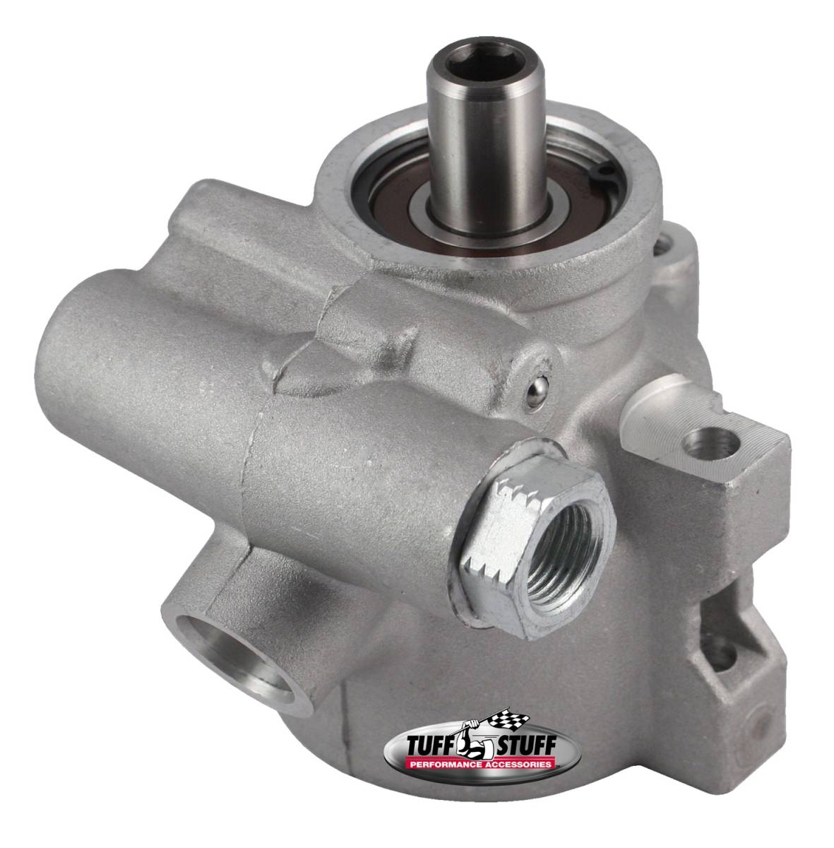 Tuff Stuff Performance - Type II Alum. Power Steering Pump GM Pressure Slip 8mm Through Hole Mounting Aluminum For Street Rods/Custom Vehicles w/Limited Engine Space Factory Cast PLUS+ 6175AL-7