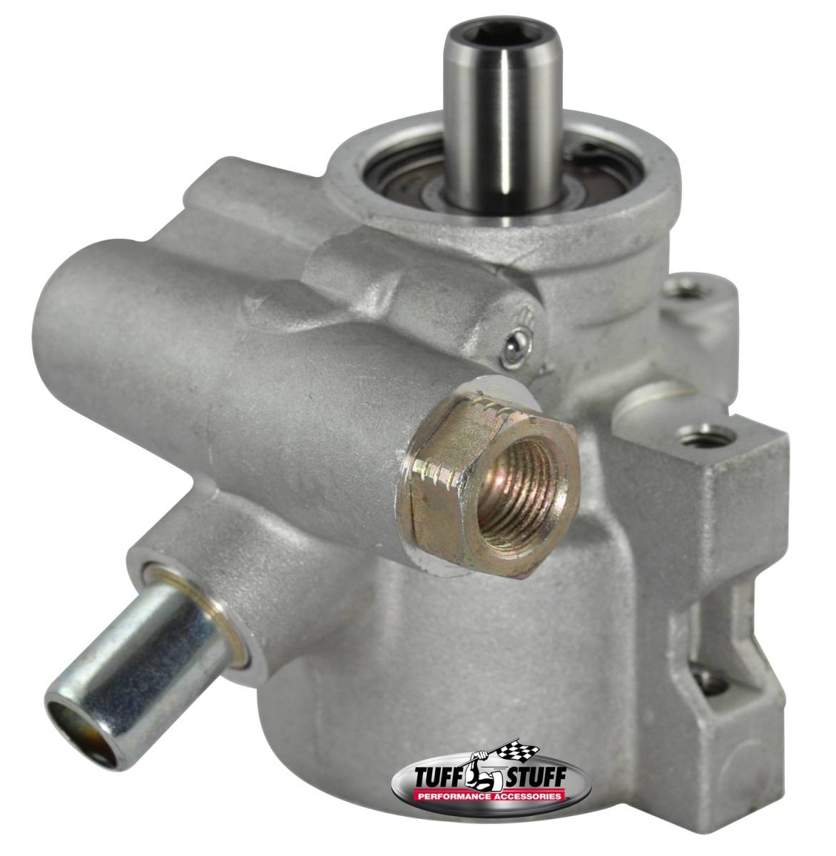 Tuff Stuff Performance - Type II Alum. Power Steering Pump M16 And 5/8 in. OD ReturnTube M8x1.25 Threaded Hole Mtg Aluminum For Street Rods/Custom Vehicles w/Limited Engine Space Factory Cast PLUS+ 6175AL-4