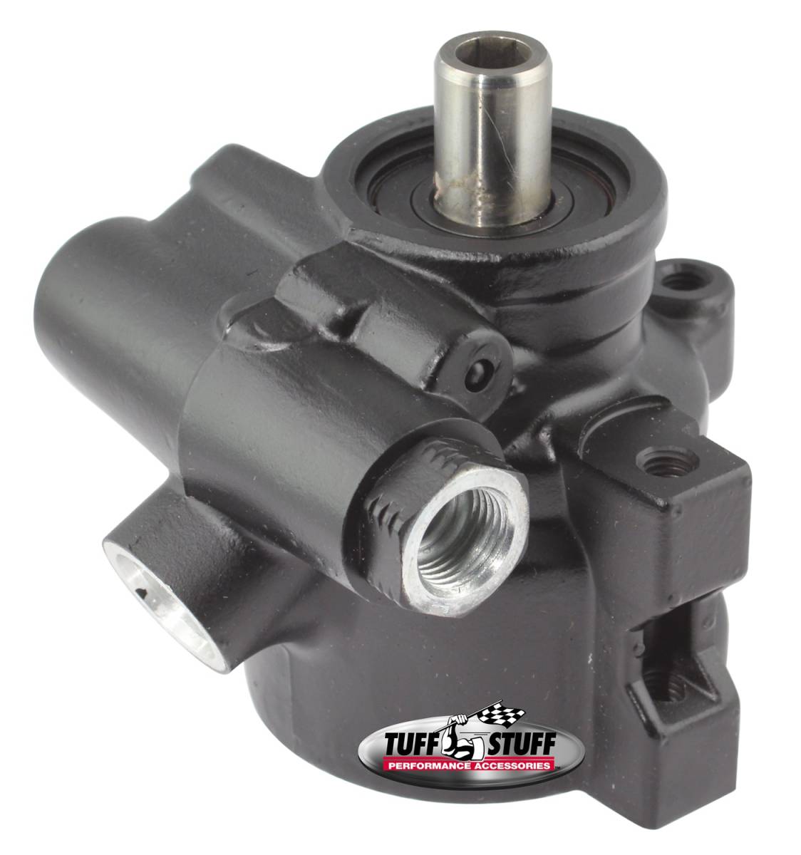 Tuff Stuff Performance - Type II Alum. Power Steering Pump GM Pressure Slip 8mm Through Hole Mounting Aluminum For Street Rods/Custom Vehicles w/Limited Engine Space Black 6175ALB-7