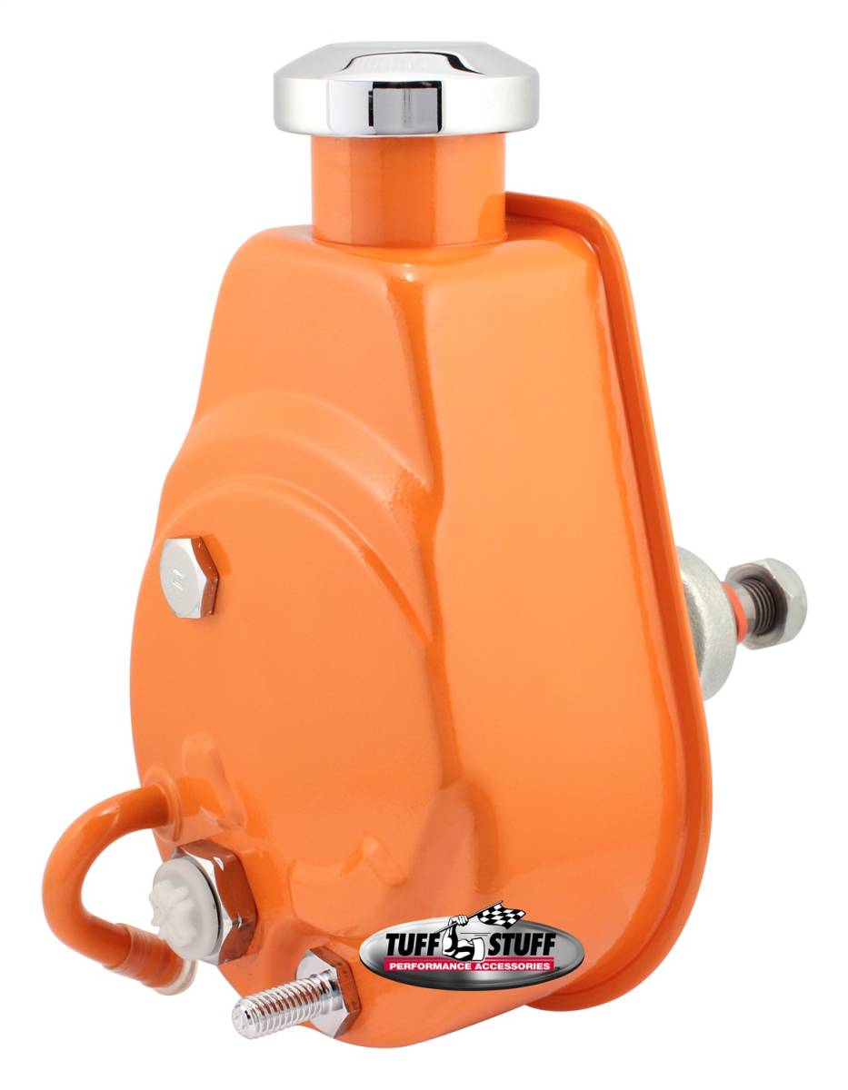 Tuff Stuff Performance - Saginaw Style Power Steering Pump Univ. Fit 5/8 in. Keyed Shaft 1200 PSI 5/8-18 SAE Pressure Fittings 3/8 in.-16 Mtg. Holes Orange Powdercoat w/Chrome Accents 6176BORANGE