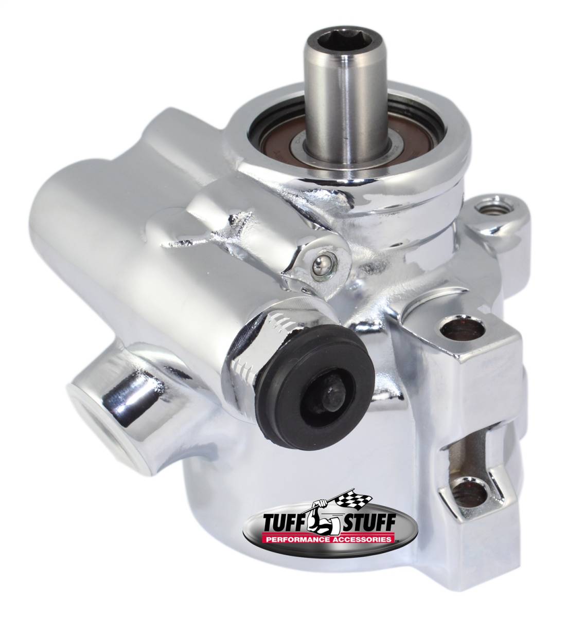 Tuff Stuff Performance - Type II Alum. Power Steering Pump GM Pressure Slip 8mm Through Hole Mounting Aluminum For Street Rods/Custom Vehicles w/Limited Engine Space Polished 6175ALP-7