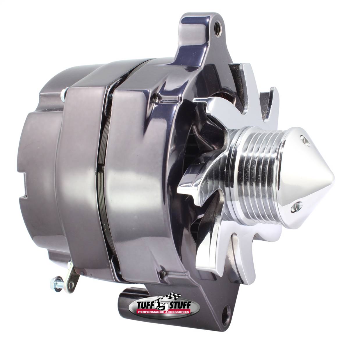 Tuff Stuff Performance - Silver Bullet Alternator 140 AMP Smooth Back 1 Wire 6 Grove Bullet Pulley Black Chrome 7069ABULL6G7