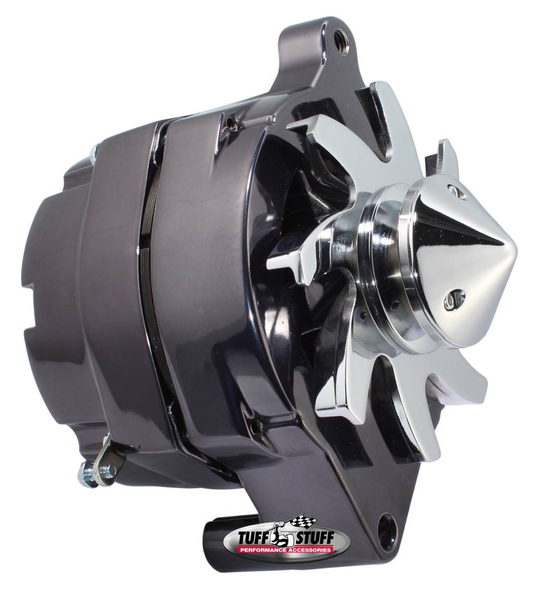 Tuff Stuff Performance - Silver Bullet Alternator 140 AMP Smooth Back 1 Wire V Bullet Pulley Black Chrome 7069ABULL7