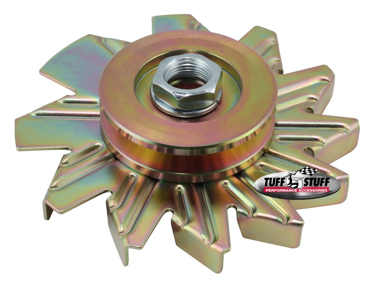 Tuff Stuff Performance - Alternator Fan And Pulley Combo Single V Groove Pulley Incl. Fan/Lock Washer/Nut Gold Zinc 7600AD