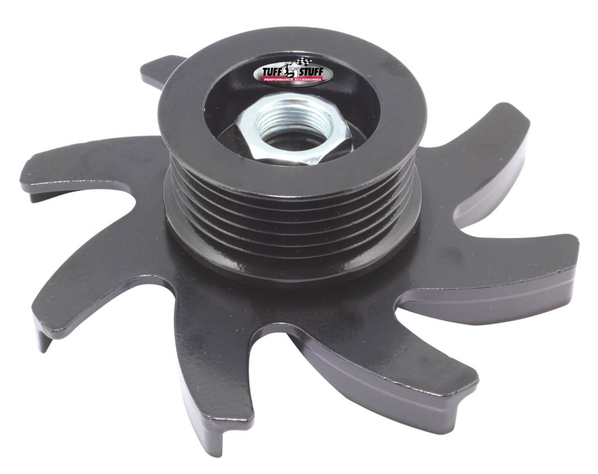 Tuff Stuff Performance - Alternator Fan And Pulley Combo 6 Groove Serpentine Pulley Billet Style Incl. Fan/Lock Washer/Nut Stealth Black 7679DC