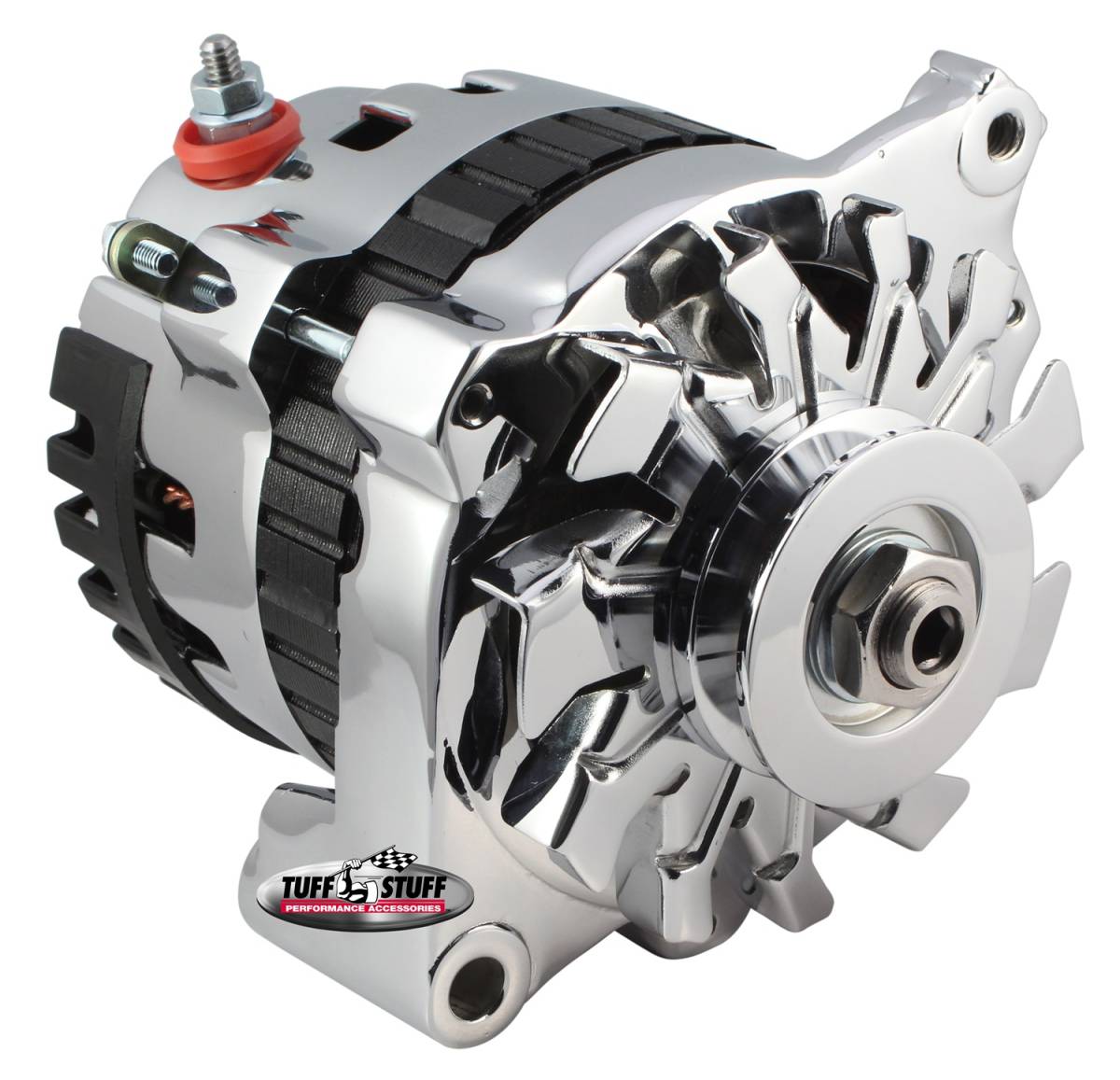 Tuff Stuff Performance - Alternator 120 AMP CS121 GM Style Mini Racer 1 Wire Or OEM Hookup 12 Volt V Groove Pulley Polished Aluminum Side Terminal 7937APST