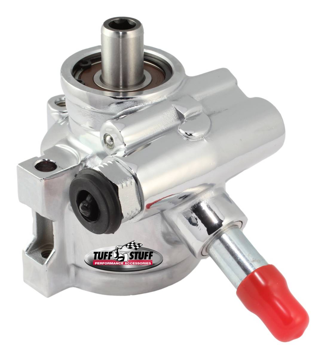 Tuff Stuff Performance - Type II Alum. Power Steering Pump w/Return Tube Through Hole Mounting Bottom Pressure Port 1200 PSI Chrome 6170ALD-3