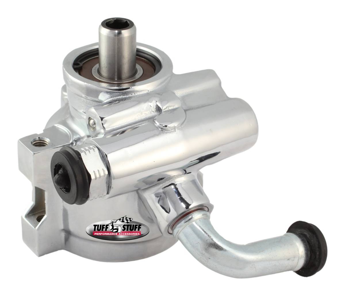 Tuff Stuff Performance - Type II Alum. Power Steering Pump w/90 Deg. Return Tube Threaded Mounting Bottom Pressure Port 1200 PSI Polished 6170ALP-5