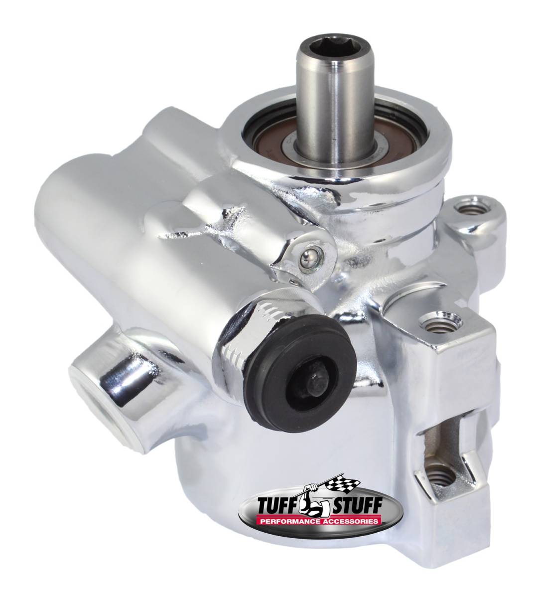 Tuff Stuff Performance - Type II Alum. Power Steering Pump GM Pressure Slip Threaded Mounting Top Pressure Port 1200 PSI Chrome 6175ALD-1