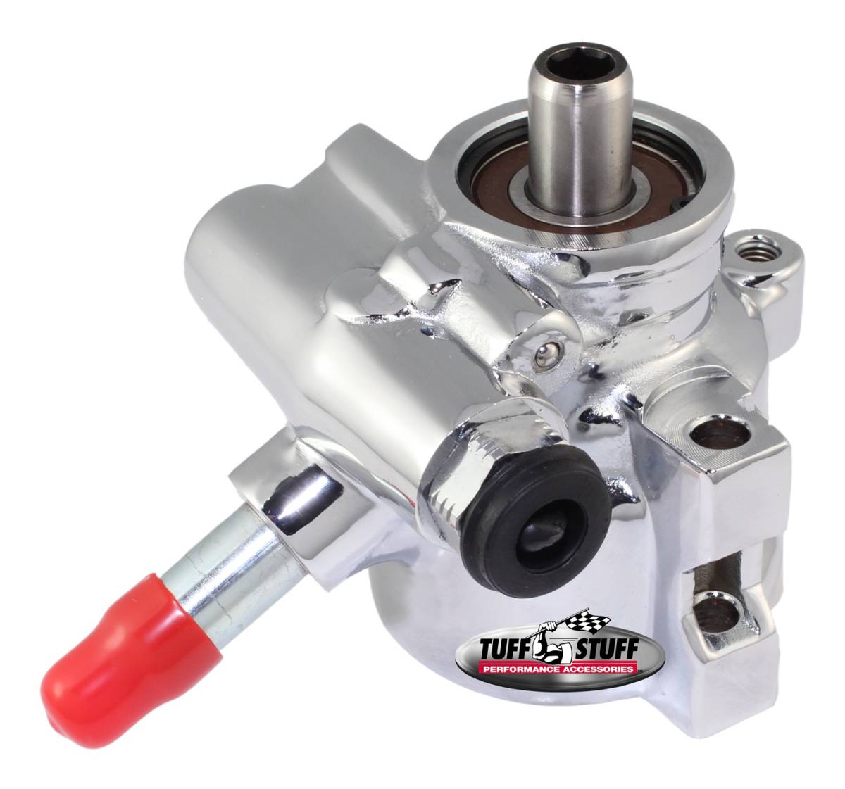 Tuff Stuff Performance - Type II Alum. Power Steering Pump w/Return Tube Through Hole Mounting Top Pressure Port 1200 PSI Chrome 6175ALD-3