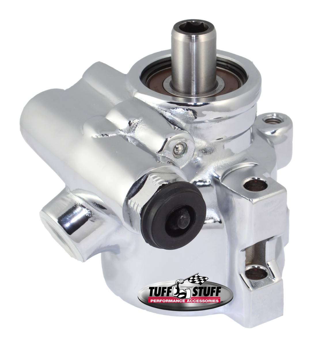 Tuff Stuff Performance - Type II Alum. Power Steering Pump GM Pressure Slip Through Hole Top Pressure Port 1200 PSI Chrome 6175ALD-7