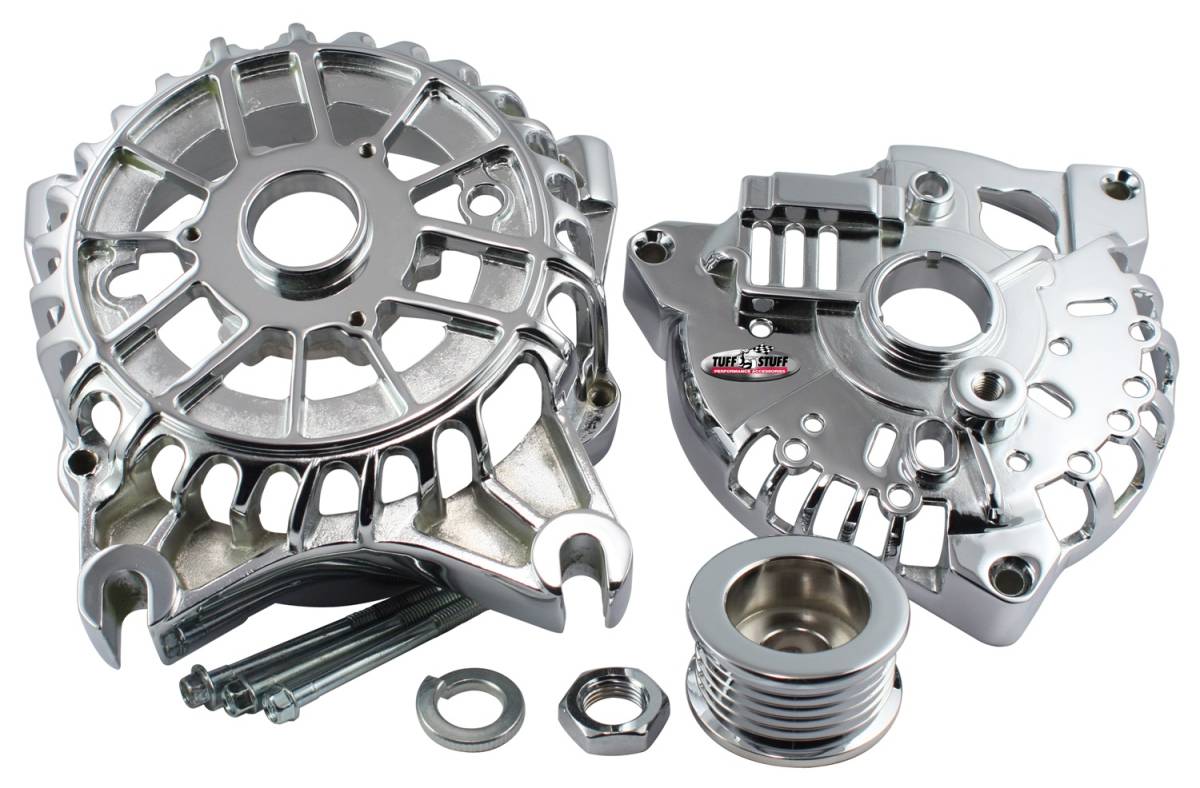 Tuff Stuff Performance - Alternator Case Kit Fits Ford 3GEN And Tuff Stuff Alternator PN[8252] Incl. Front And Rear Housings/Fan/Pulley/Nut/Lockwashers/Thru Bolts Chrome Plated 7500N