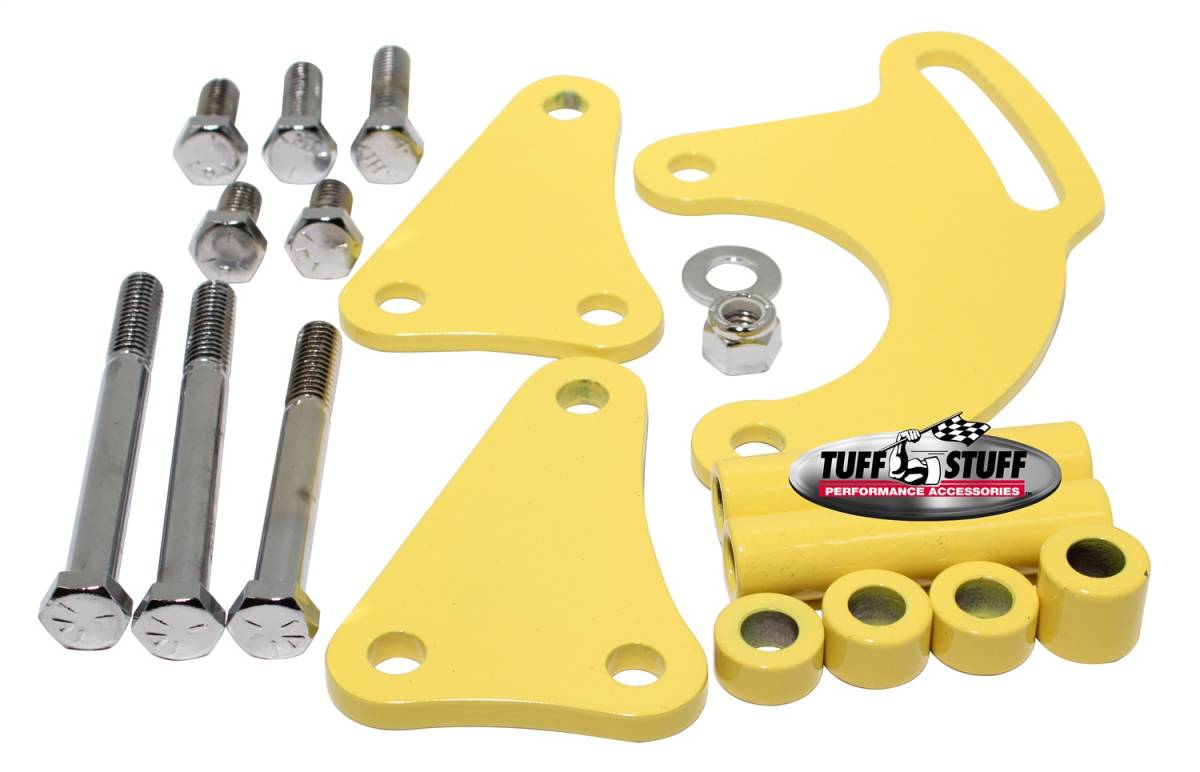 Tuff Stuff Performance - Power Steering Pump Bracket Long Fits Tuff Stuff Saginaw Style Power Steering Pumps w/Hardware Yellow Powdercoat 6508BYELLOW