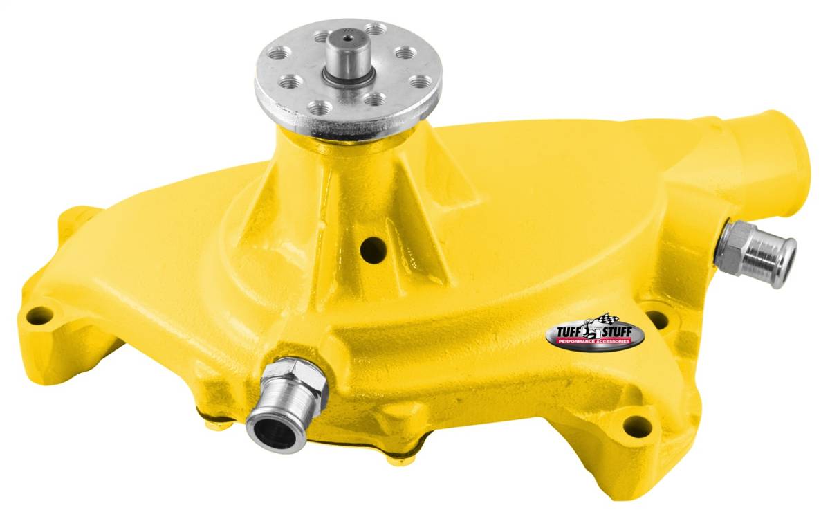 Tuff Stuff Performance - Platinum SuperCool Water Pump 5.750 in. Hub Height 5/8 in. Pilot Short (2) Threaded Water Ports Aluminum Casting Yellow Powdercoat w/Chrome Accents 1495ACYELLOW