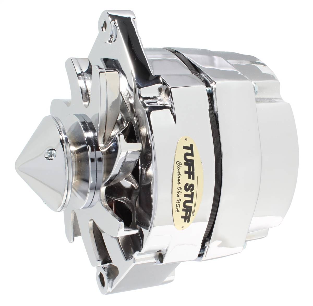 Tuff Stuff Performance - Silver Bullet Alternator 100 AMP OEM Or 1 Wire V Groove Bullet Pulley 4.85 in. Case Depth Lower Mount Boss 2 in. Long Chrome 12 Clocking 7139ABULL12