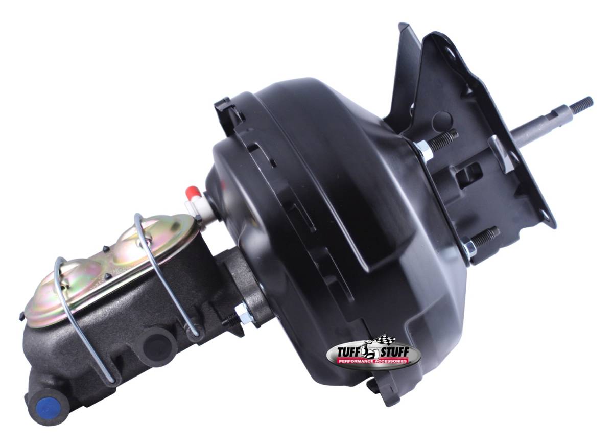 Tuff Stuff Performance - Brake Booster w/Master Cylinder 11 in 1 in Bore Dual Diaphragm w/PN[2020] Dual Rsvr. Master Cyl. 10x1.5 Metric Studs 3/8 in.-16 Pedal Rod Threads Stealth Black Powder Coat 2132NB-1