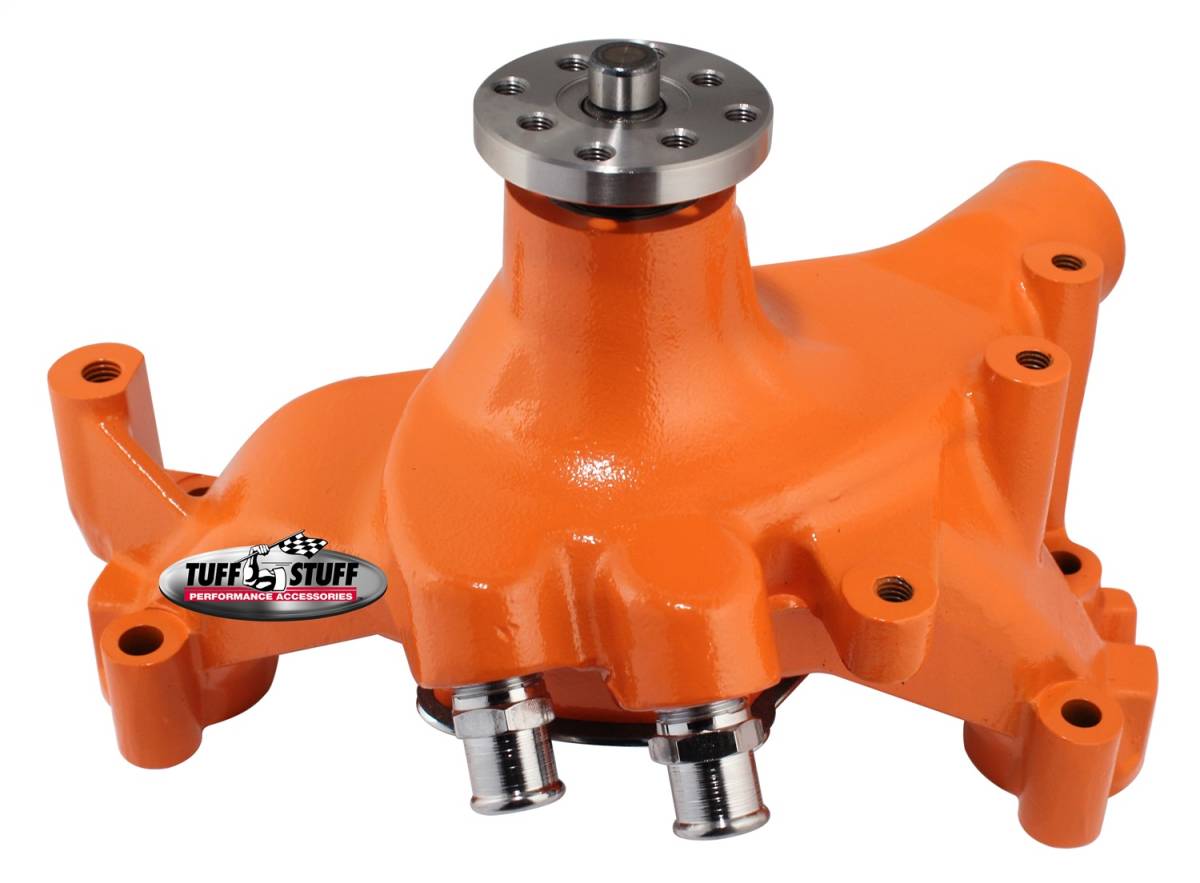 Tuff Stuff Performance - SuperCool Water Pump 7.281 in. Hub Height 5/8 in. Pilot Long (2) Threaded Water Ports Orange Powdercoat w/Chrome Accents 1461NCORANGE