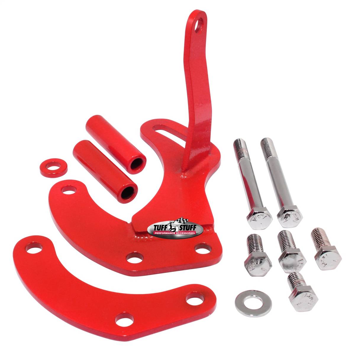 Tuff Stuff Performance - Power Steering Pump Bracket Short Fits Tuff Stuff Saginaw Style Power Steering Pumps w/Hardware Red Powdercoat 6504BRED