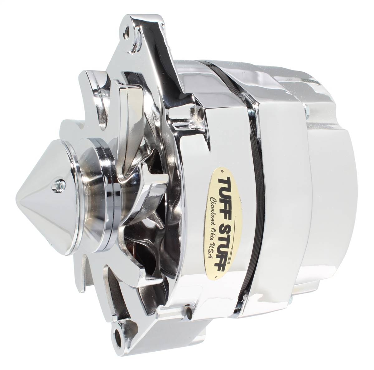 Tuff Stuff Performance - Silver Bullet Alternator 140 AMP OEM Or 1 Wire V Groove Bullet Pulley 4.85 in. Case Depth Lower Mount Boss 2 in. Long Chrome 9 Clocking 7140ABULL9