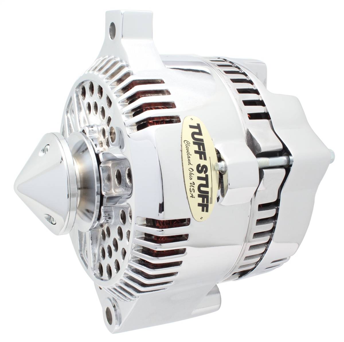 Tuff Stuff Performance - Silver Bullet Alternator 225 AMP OEM Wire V Groove Bullet Pulley Internal Regulator Polished 7771DPBULL