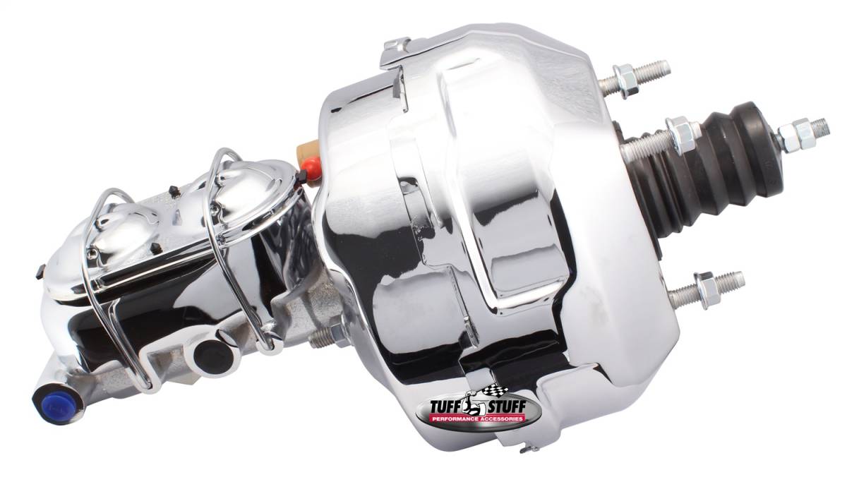 Tuff Stuff Performance - Brake Booster w/Master Cylinder 9 in. 1 in. Bore Dual Diaphragm w/PN{2020] Dual Rsvr. Master Cyl. 10 x 1.5 Metric 3/8-24 Pedal Rod Threads Chrome 2129NA-1