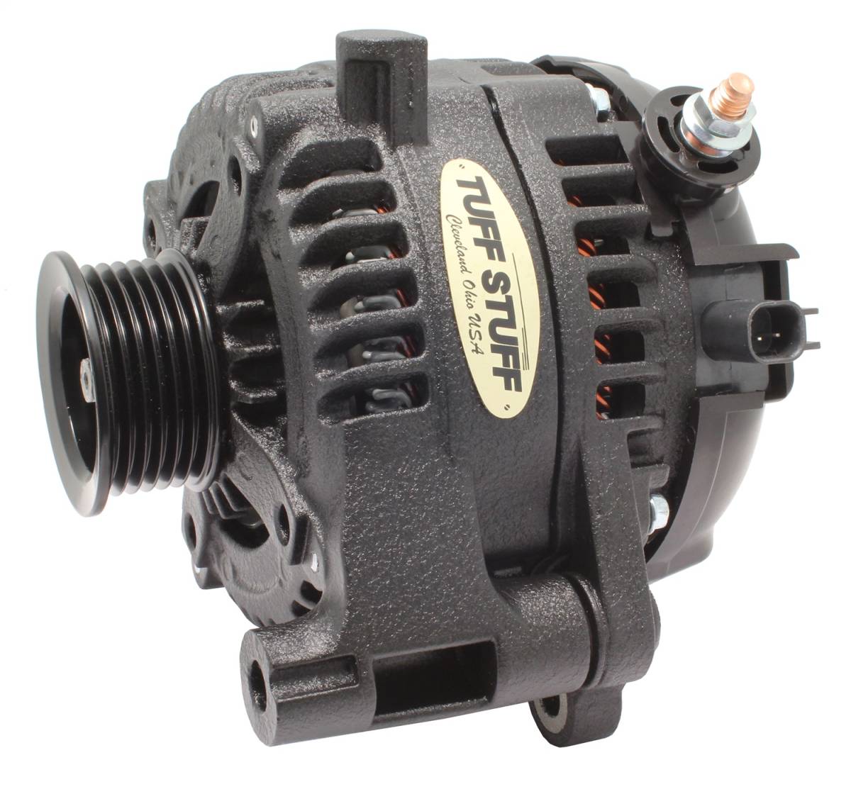 Tuff Stuff Performance - Alternator 250 AMP OEM Wire 6 Groove Pulley External Regulator Black Wrinkle 7516B