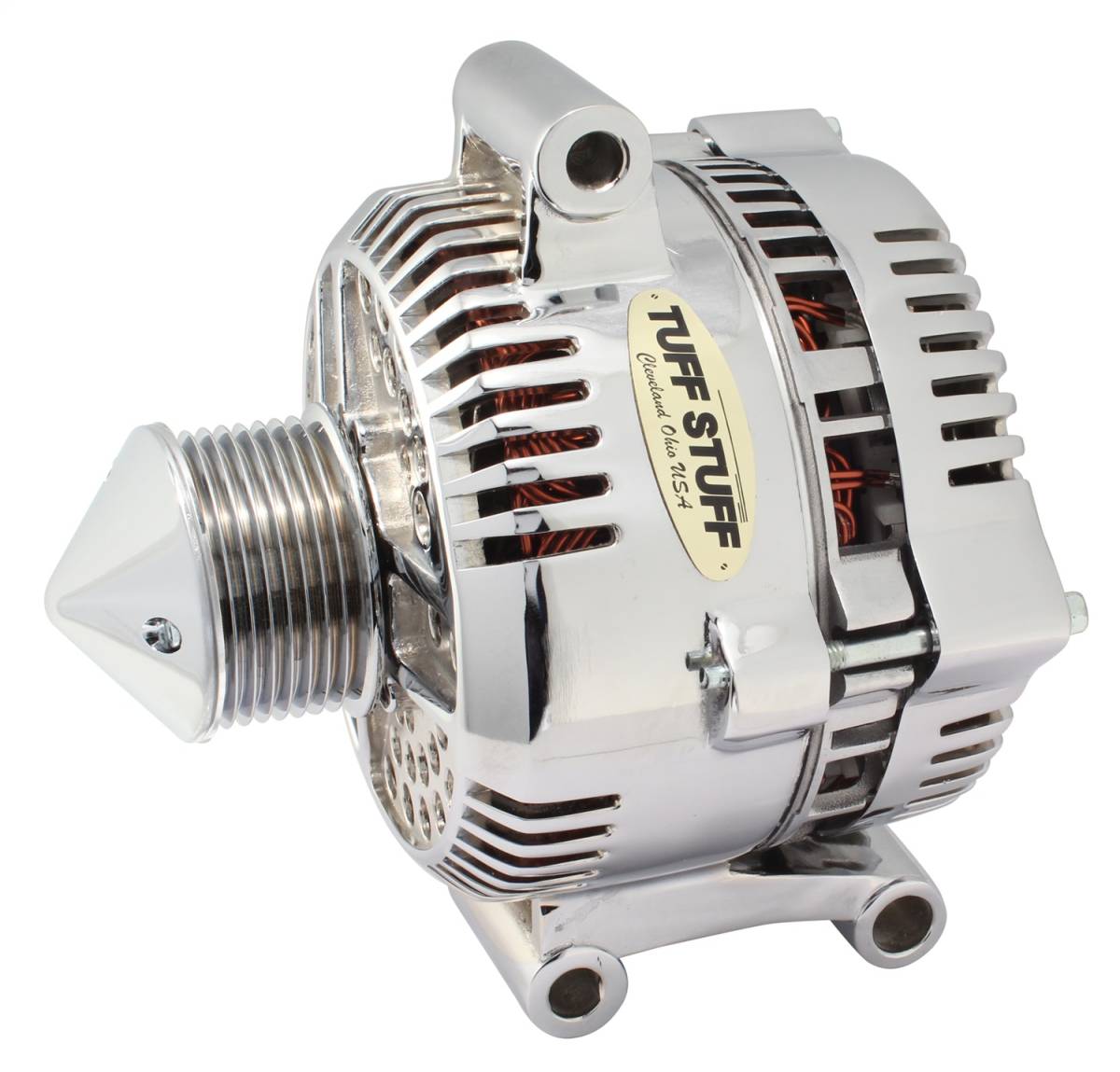 Tuff Stuff Performance - Silver Bullet Alternator 225 AMP Upgrade OEM Wire 8 Groove Bullet Pulley Internal Regulator Chrome 7768DBULL