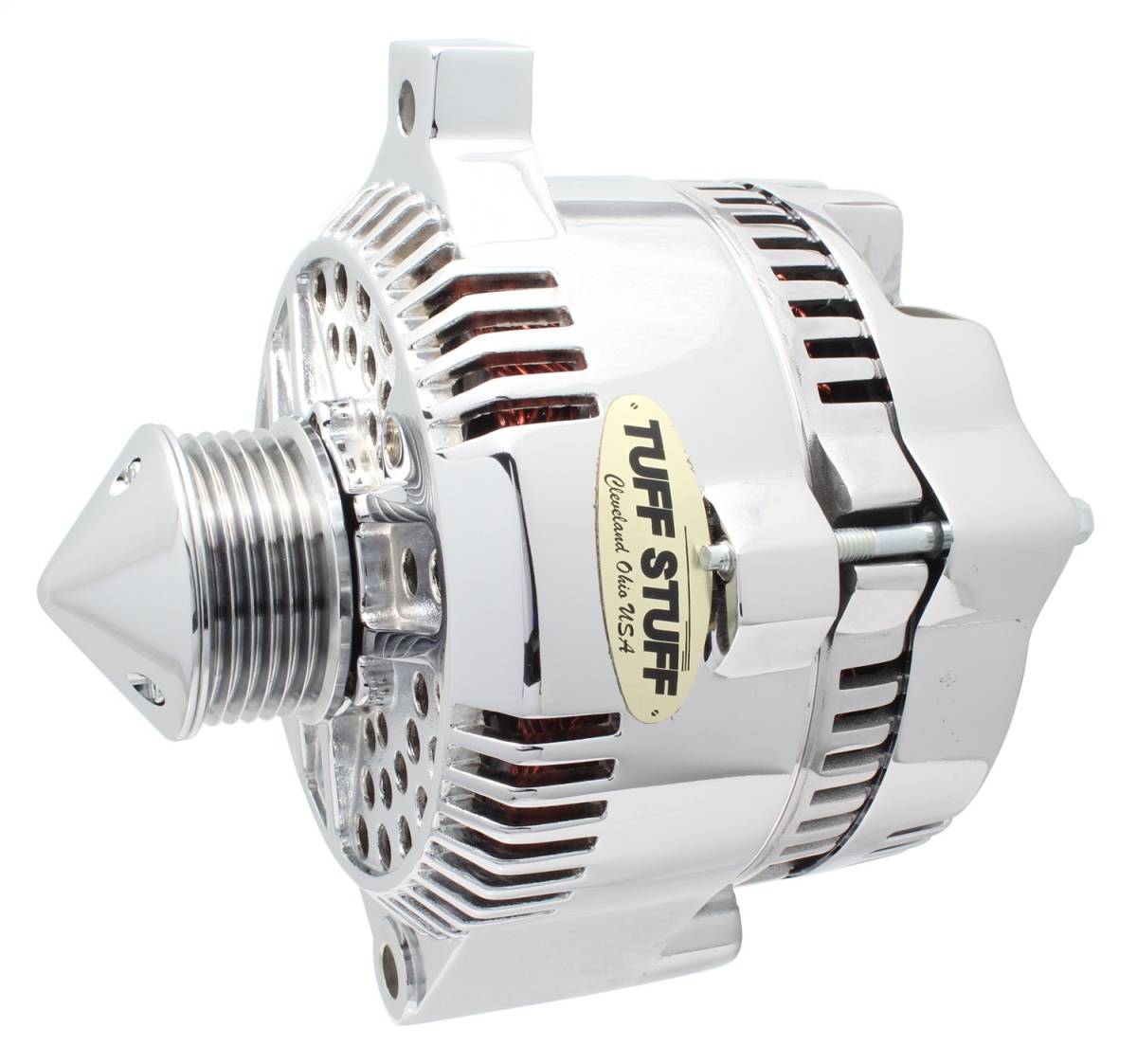 Tuff Stuff Performance - Silver Bullet Alternator 225 AMP OEM Wire 6 Groove Bullet Pulley Internal Regulator Chrome 7771DBULL6G