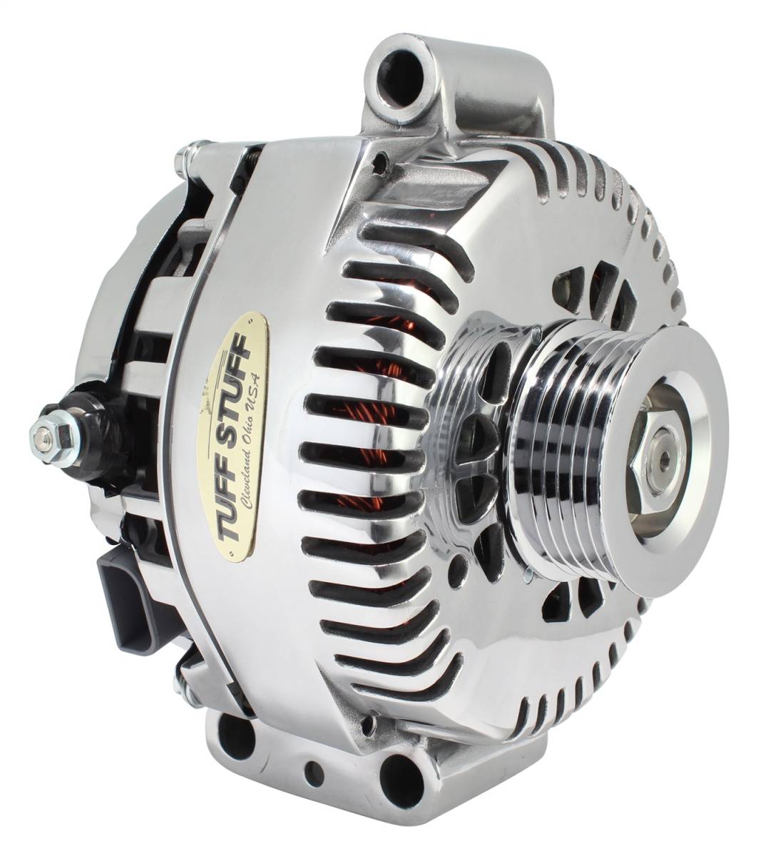 Tuff Stuff Performance - Alternator 225 AMP Upgrade OEM Wire 6 Groove Pulley Internal Regulator Chrome 7787D