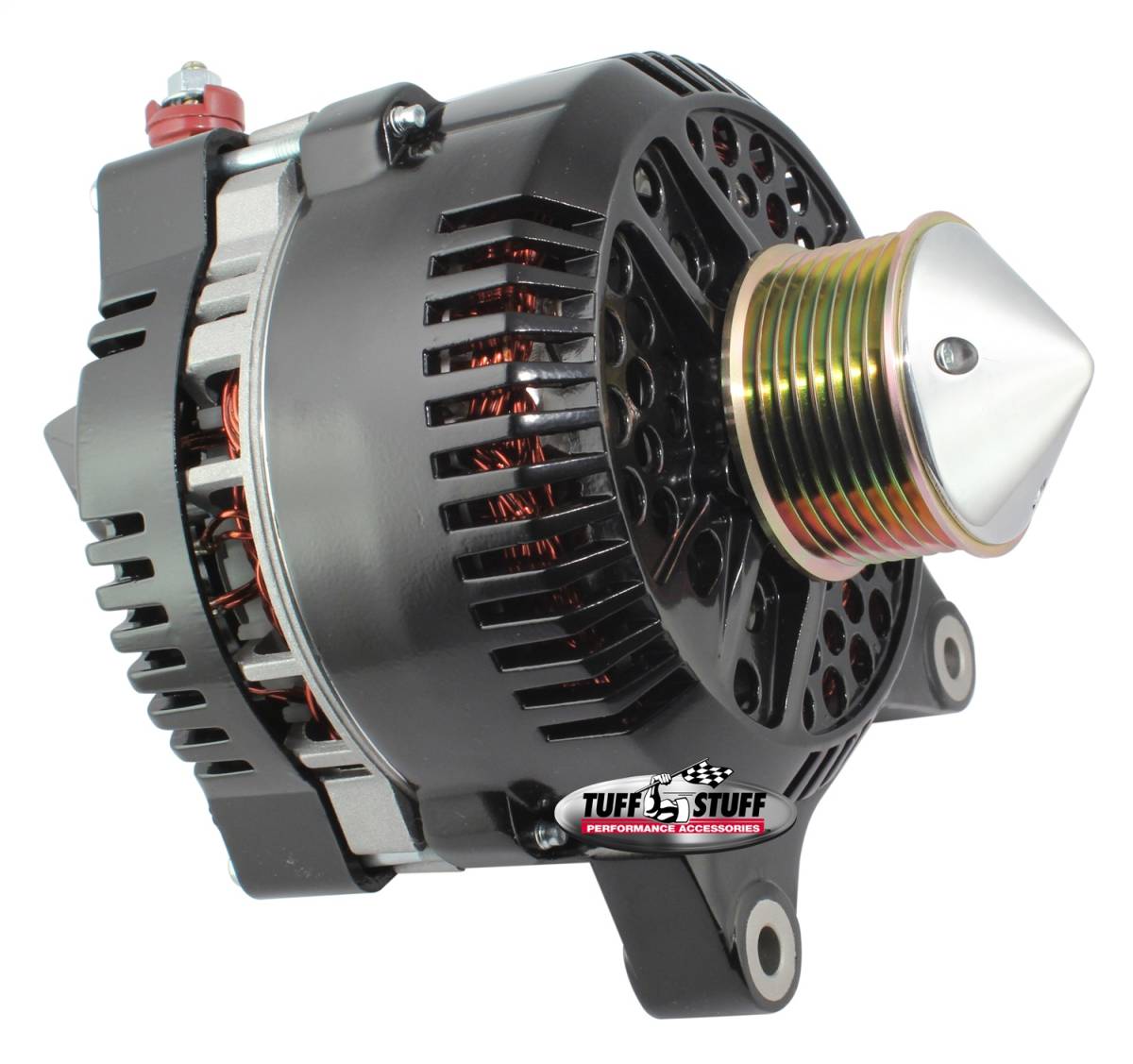 Tuff Stuff Performance - Silver Bullet Alternator 225 AMP Upgrade OEM Wire 7 Groove Bullet Pulley Internal Regulator Black 7764CBULL