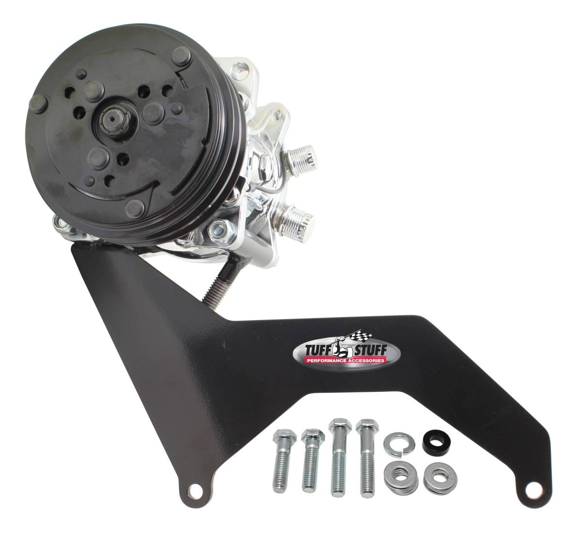 Tuff Stuff Performance - A/C Compressor Bracket Kit For Sanden SD508 w/SBC Short Water Pump Black Powder Coated 8493B