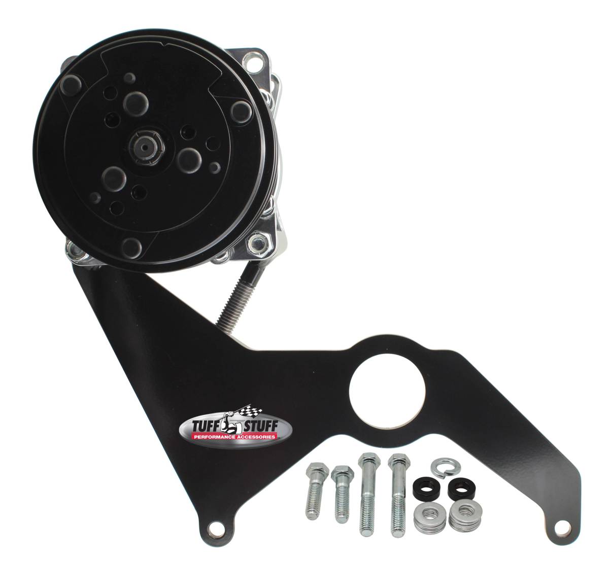 Tuff Stuff Performance - A/C Compressor Bracket Kit For Sanden SD508 w/SBC Long Water Pump Black Powder Coated 8494B