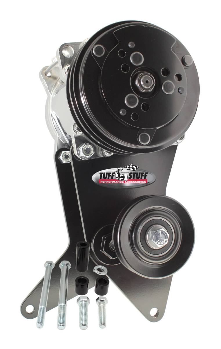 Tuff Stuff Performance - A/C Compressor Bracket Kit For Sanden SD508 w/BBC Long Water Pump Black Powder Coated 8496B