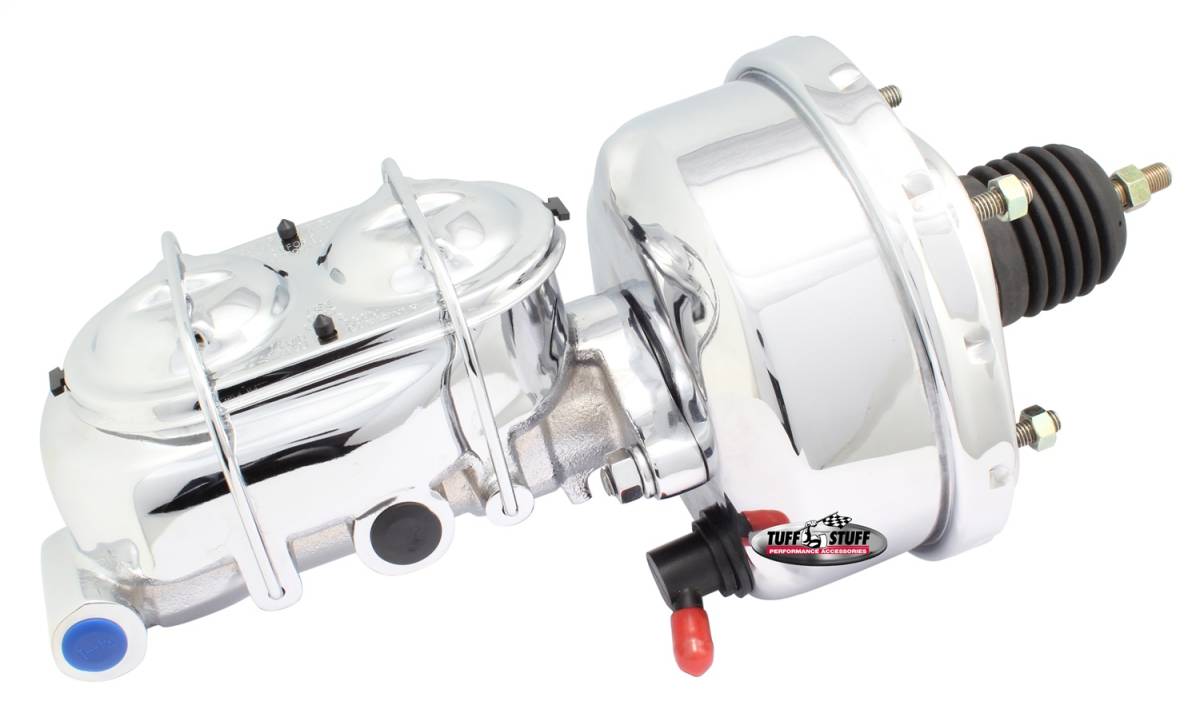 Tuff Stuff Performance - Brake Booster w/Master Cylinder Univ. 7 in 1 in. Bore Single Diaphragm w/PN[2020] Dual Rsvr. Master Cyl. Incl. 3/8 in.-16 Mtg. Stud/Hardware Chrome 2121NA-1