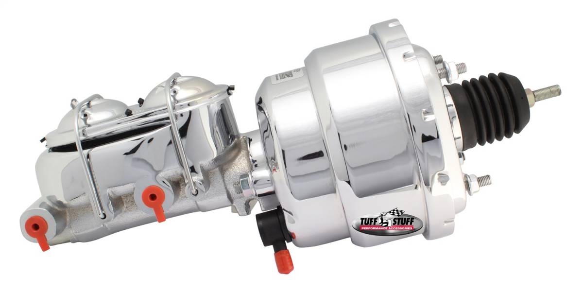 Tuff Stuff Performance - Brake Booster w/Master Cylinder Univ. 7 in 1 in. Bore Dual Diaphragm w/PN[2018] Dual Rsvr. Master Cyl. Incl. 3/8 in.-16 Mtg. Stud/Hardware Chrome 2122NA-2