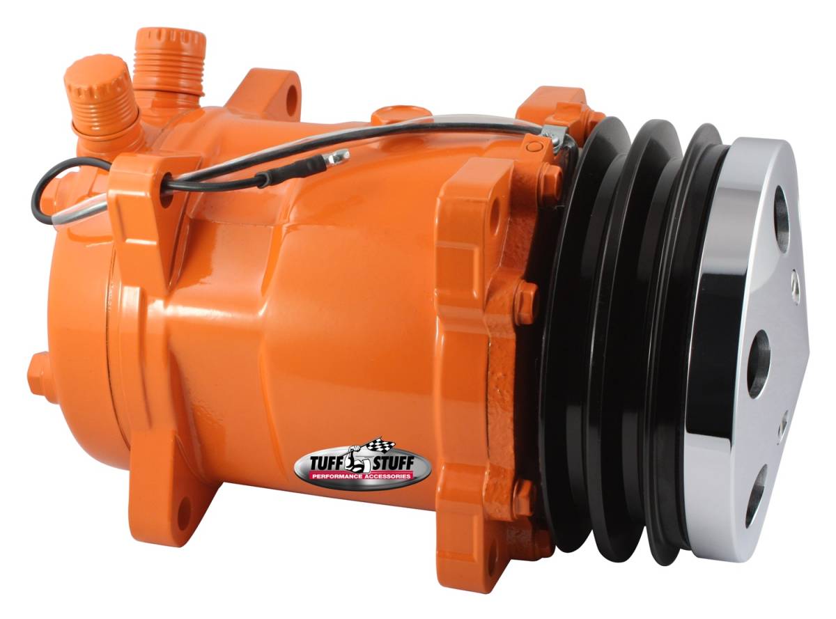 Tuff Stuff Performance - Sanden Style SD508 A/C Compressor R134A Series Double Pulley Orange w/Chrome Clutch Cover 4515NCDPOR