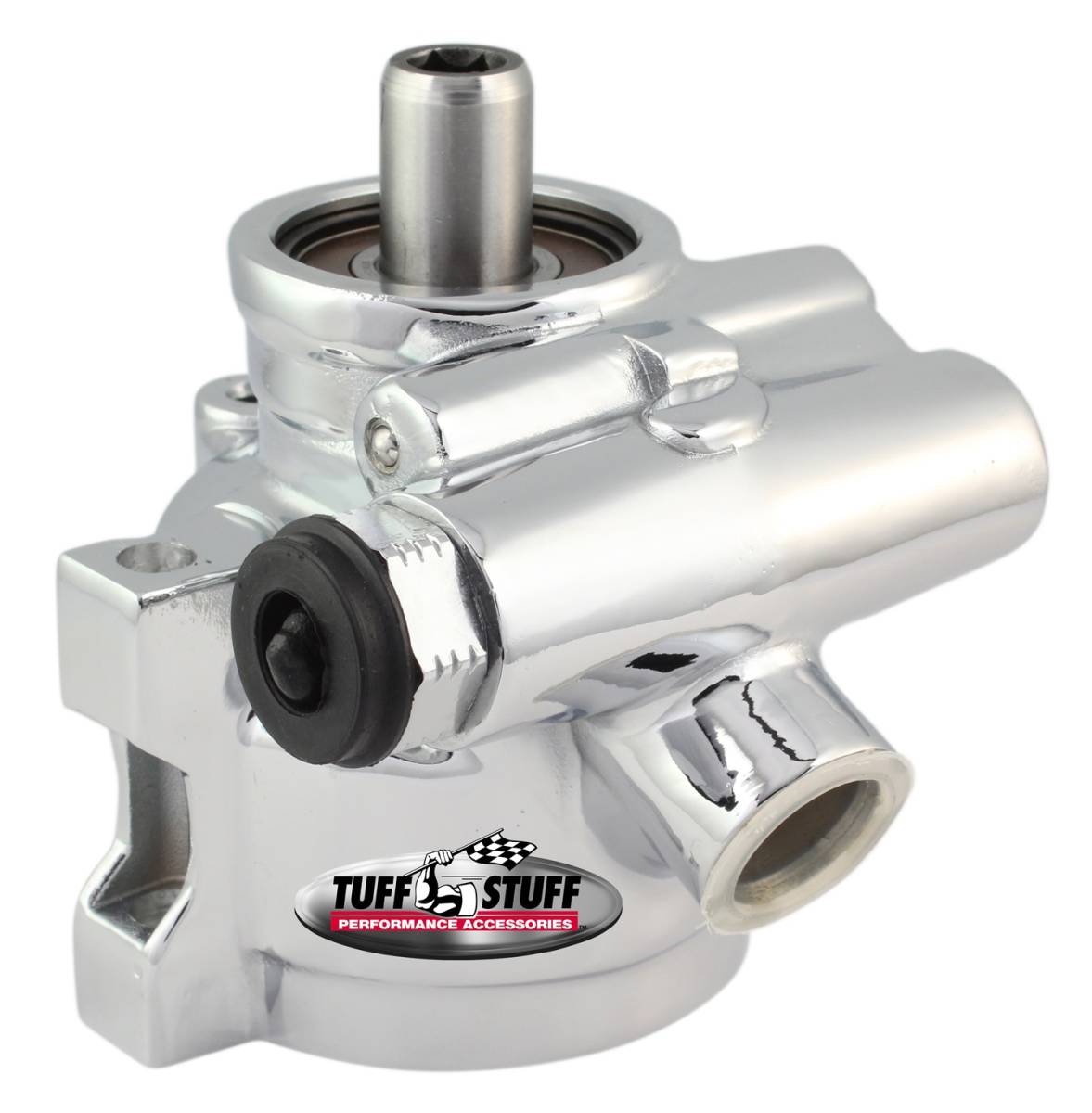 Tuff Stuff Performance - Type II Alum. Power Steering Pump GM Pressure Slip w/Through Hole Mounting Bottom Pressure Port 1200 PSI 3GPM Polished Aluminum 6170ALP-7