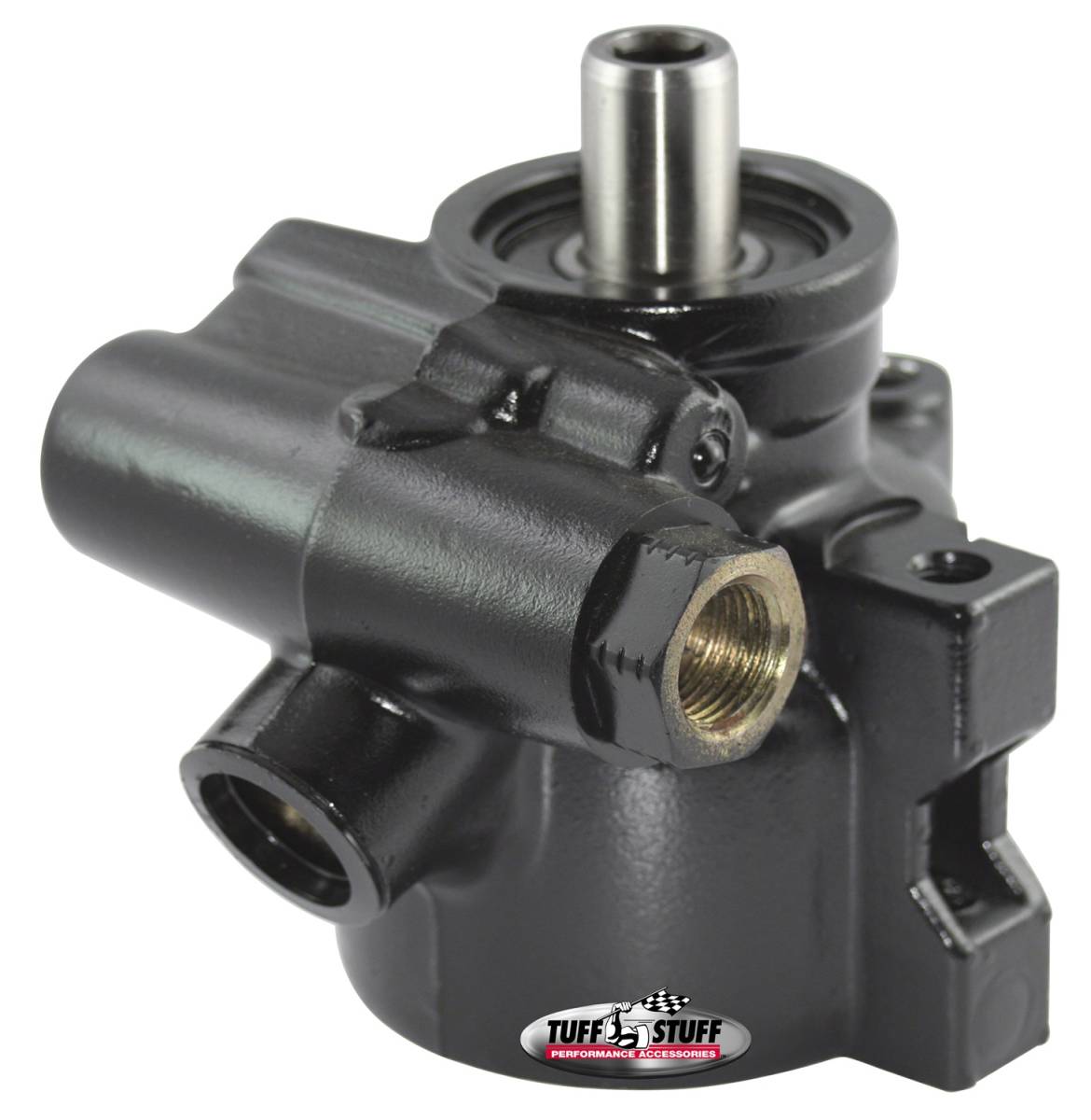 Tuff Stuff Performance - Type II Alum. Power Steering Pump GM Pressure Slip M8x1.25 Threaded Hole Mounting Aluminum For Street Rods/Custom Vehicles w/Limited Engine Space Black 6175ALB-1